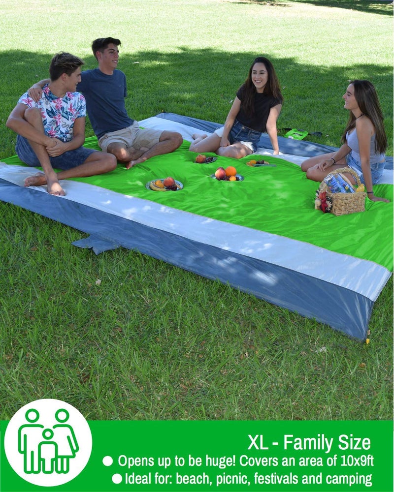 ECCOSOPHY Sandproof Beach Blanket - Oversized Sand Free Beach Mat 9'x10' - Lightweight Outdoor Picnic Blanket Anchored with 4 Corner Sand Pockets & Plastic Stakes - Heat Proof, Quick Drying & Compact - Image 4